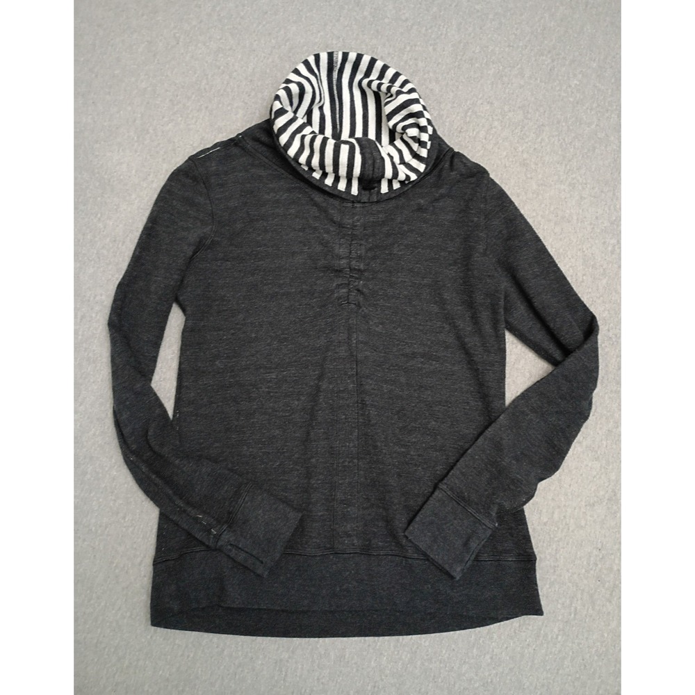 Lululemon In a Cinch Reversible Cowl Pullover Grey Striped Thumb Sweatshirt M/L